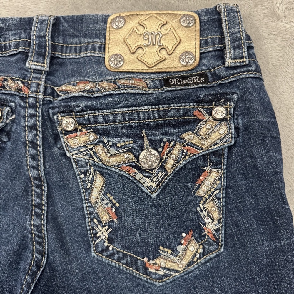 Miss Me Jeans Womens Size 26 Easy Straight Embellished Embroidered Flap Pockets